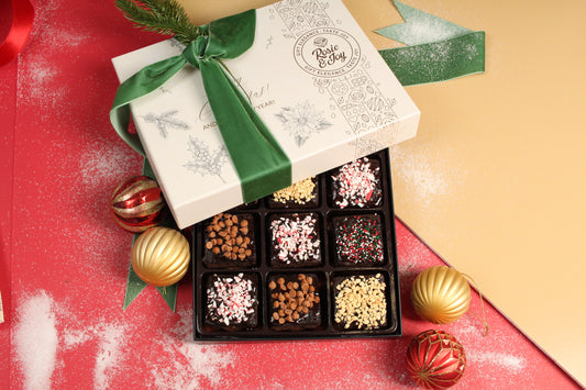 Rosie & Joy Gourmet Brownie Gift Box - 12 Decadent Brownies with Assorted Gourmet Toppings - Christmas