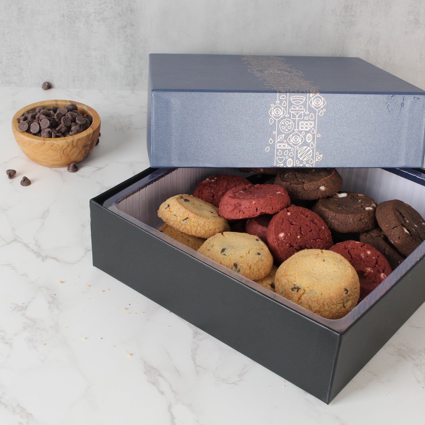 Rosie & Joy Gourmet Cookie Gift Box - 27 Handcrafted Cookies in Classic, Red Velvet, and Double Chocolate Flavors