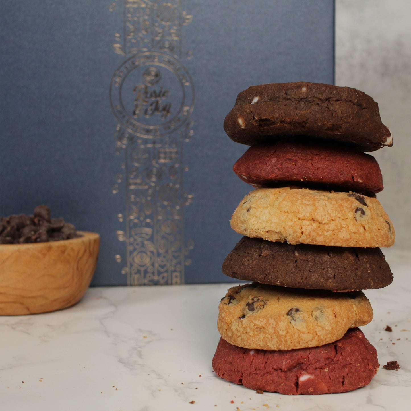 Rosie & Joy Gourmet Cookie Gift Box - 27 Handcrafted Cookies in Classic, Red Velvet, and Double Chocolate Flavors