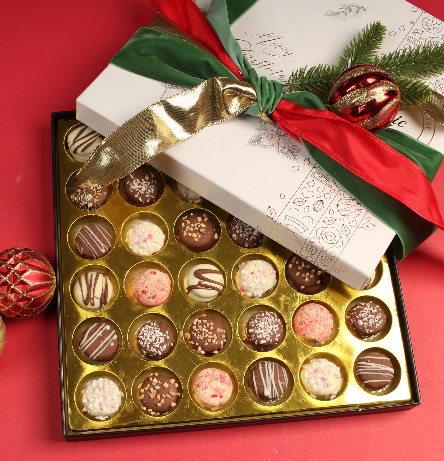 Rosie & Joy Christmas Chocolate Mini Cookie Box - 36 Festive Gourmet Cookies with Coconut, Strawberry, and Nut Crunch